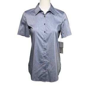 Jordan Louis short sleeve Jo blouse cotton stretch shirt chambray blue size XS